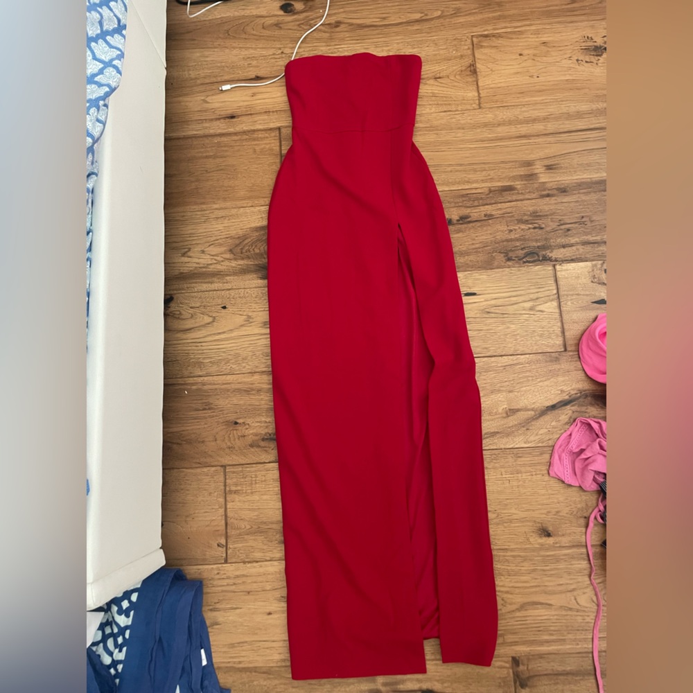 Red leg slit tight maxi dress